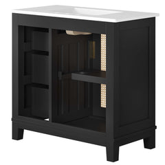 Dixie Black/White 36" Solid Wood Bathroom Vanity Cabinet - Ornate Home