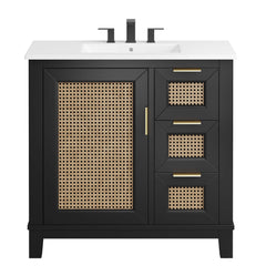 Dixie Black/White 36" Solid Wood Bathroom Vanity Cabinet - Ornate Home