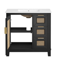 Dixie Black/White 36" Solid Wood Bathroom Vanity Cabinet - Ornate Home