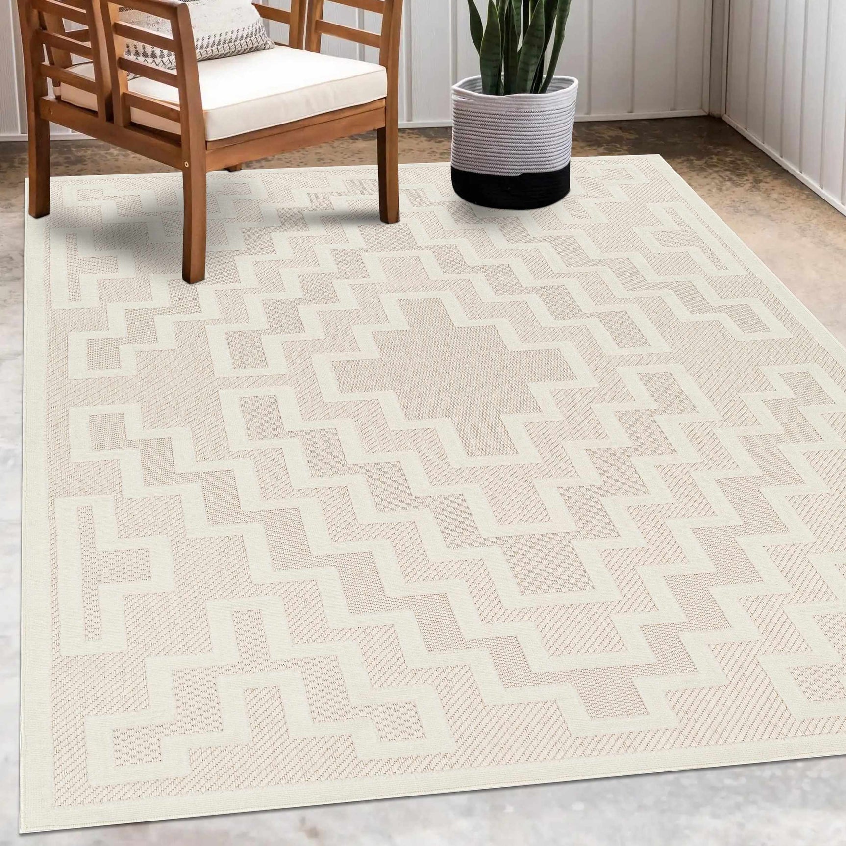 Diza Cream Outdoor Rug - Clearance - Ornate Home