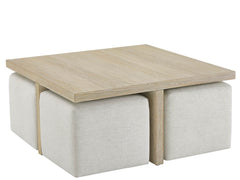 Dockside Natural Oak/Nomad Snow Cocktail Table w/ Ottomans - Ornate Home