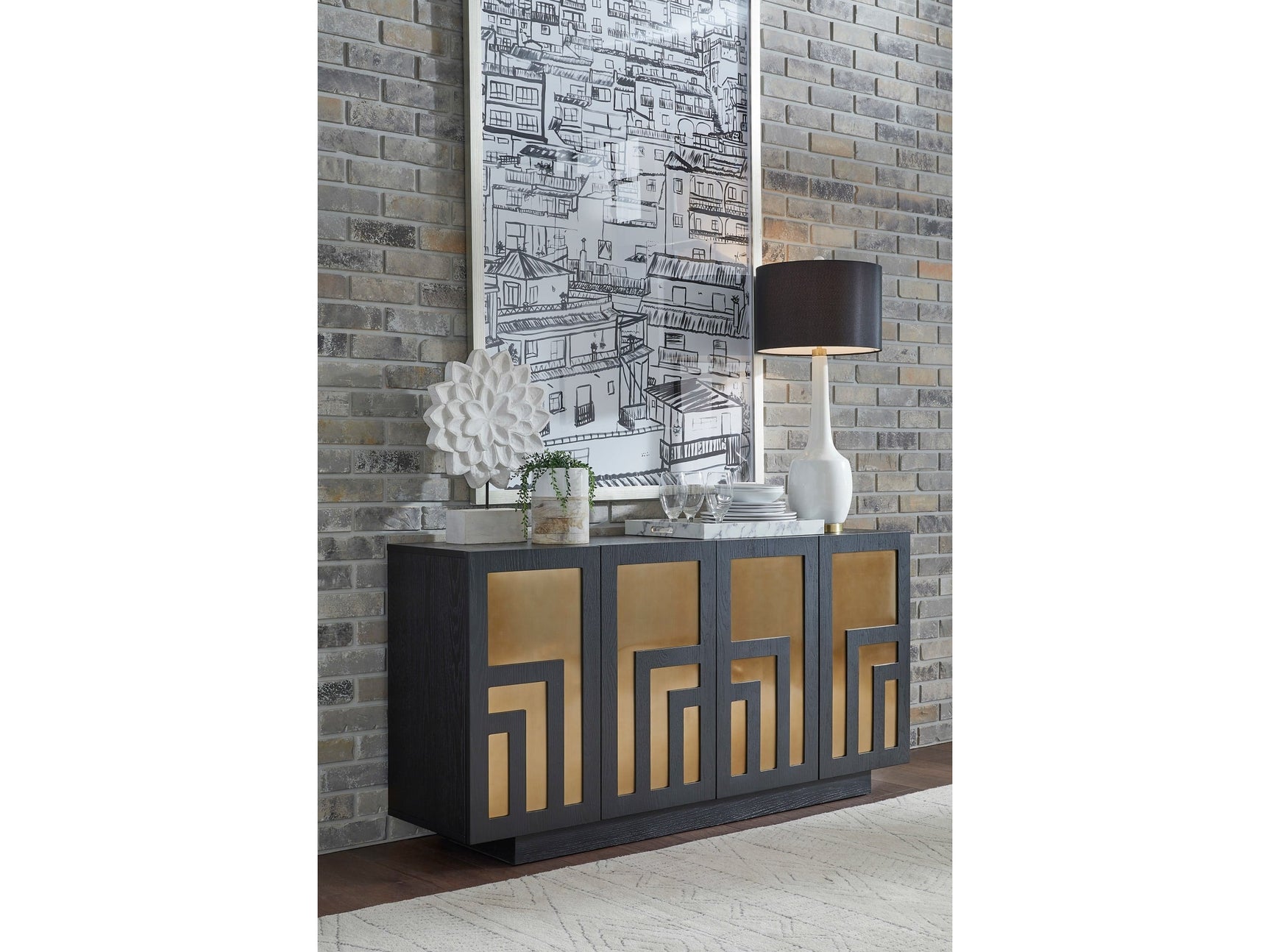 Doheny Black/Brass Wood and Metal Two Door Sideboard - Ornate Home