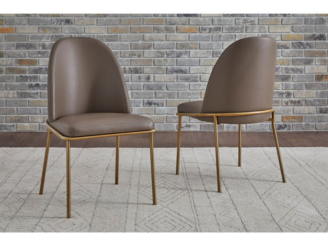 Doheny Leather Upholstered Metal Leg Dining Chair in Boots and Brass (Set of 2) - Ornate Home