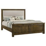 Doherty Rustic Brown Eastern King Linen Upholstered Panel Bed - Ornate Home