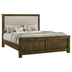 Doherty Rustic Brown Eastern King Linen Upholstered Panel Bed - Ornate Home