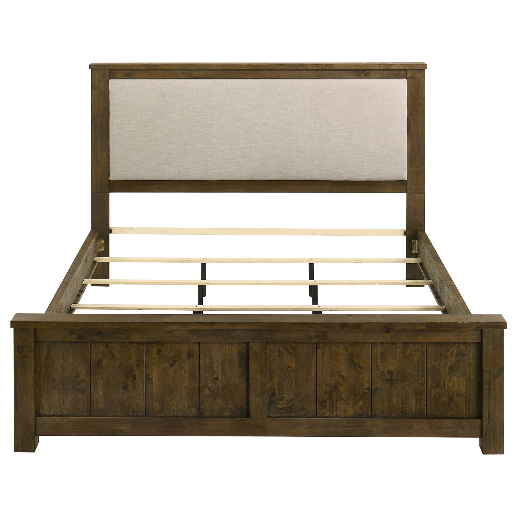 Doherty Rustic Brown Eastern King Linen Upholstered Panel Bed - Ornate Home