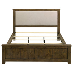 Doherty Rustic Brown Eastern King Linen Upholstered Panel Bed - Ornate Home