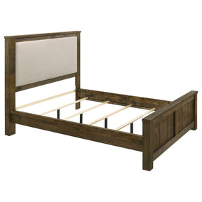 Doherty Rustic Brown Queen Linen Upholstered Panel Bed - Ornate Home