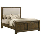Doherty Rustic Brown Queen Linen Upholstered Panel Bed - Ornate Home