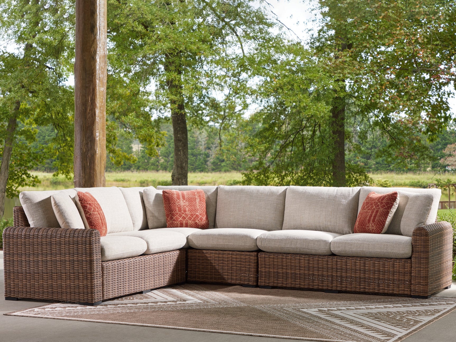 Dolan Creek Beige/Brown 4-Piece Outdoor Sectional - Ornate Home