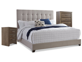 Dolante Beige Queen Upholstered Bedroom Set with Chest of Drawers and Nightstand (Online Special Price) - Ornate Home