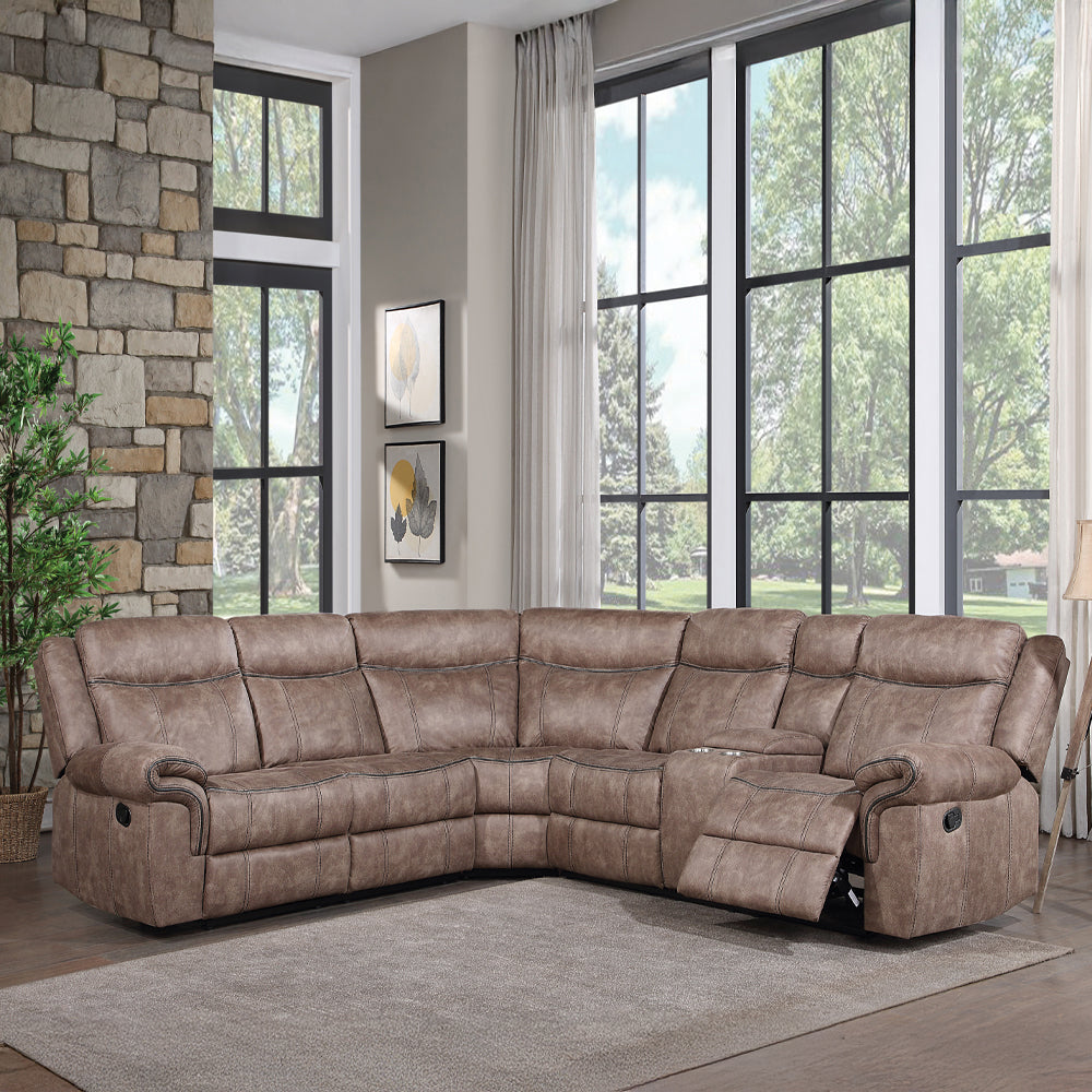 Dollum Two Tone Chocolate Motion Sectional Sofa - Ornate Home