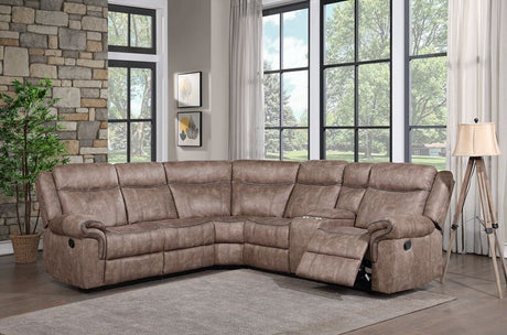 Dollum Two-Tone Manual Recliner Sectional Sofa w/Console - Ornate Home