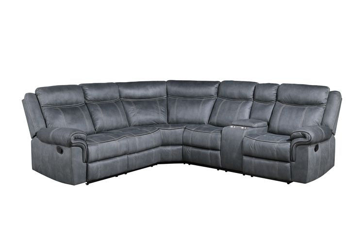 Dollum Two-Tone Manual Recliner Sectional Sofa w/Console - Ornate Home