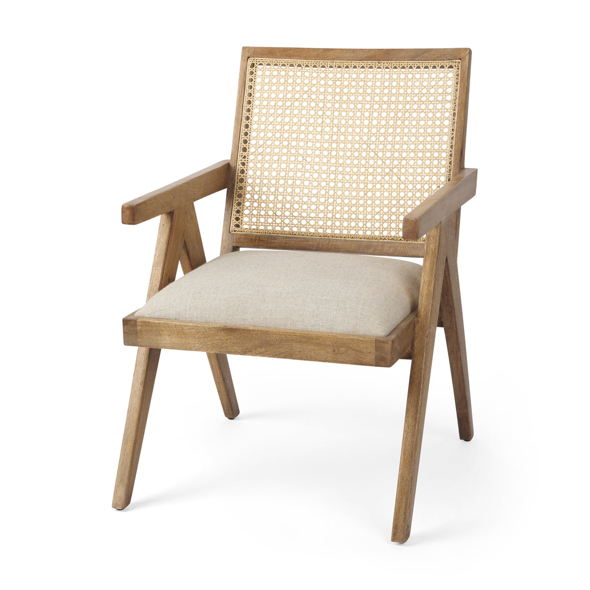 Donna Light Beige Cane Back Dining Arm Chair - Ornate Home