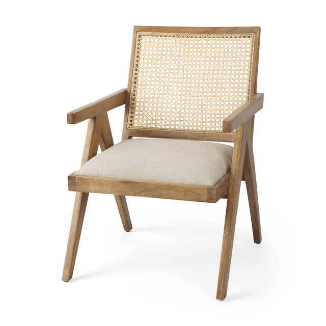 Donna Light Beige Cane Back Dining Arm Chair - Ornate Home
