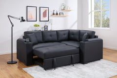Donovan Black 84.5"W PU Leather Sleeper Sectional Sofa - Ornate Home