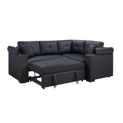 Donovan Black 84.5"W PU Leather Sleeper Sectional Sofa - Ornate Home