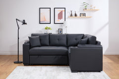 Donovan Black 84.5"W PU Leather Sleeper Sectional Sofa - Ornate Home