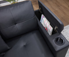 Donovan Black 84.5"W PU Leather Sleeper Sectional Sofa - Ornate Home
