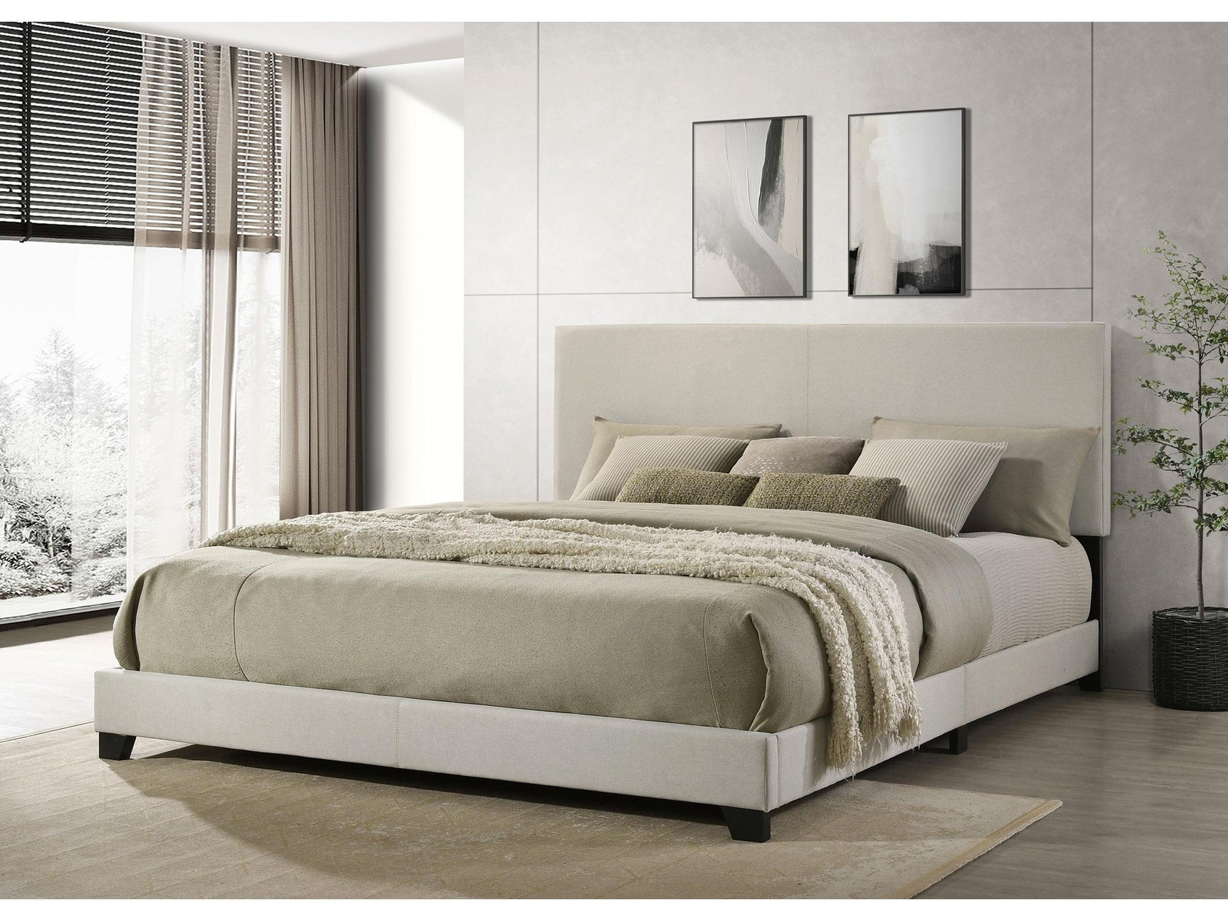 Dorian Cream Fabric Upholstered California King Panel Bed - Ornate Home