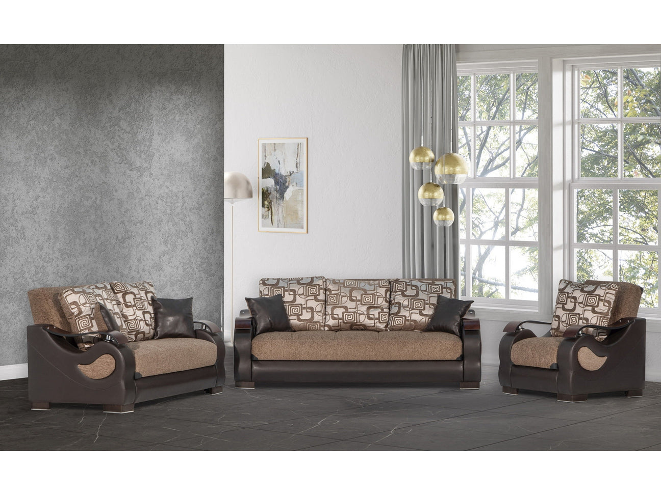 Dorian Sport Brown Living Room Set / 3pc - Ornate Home