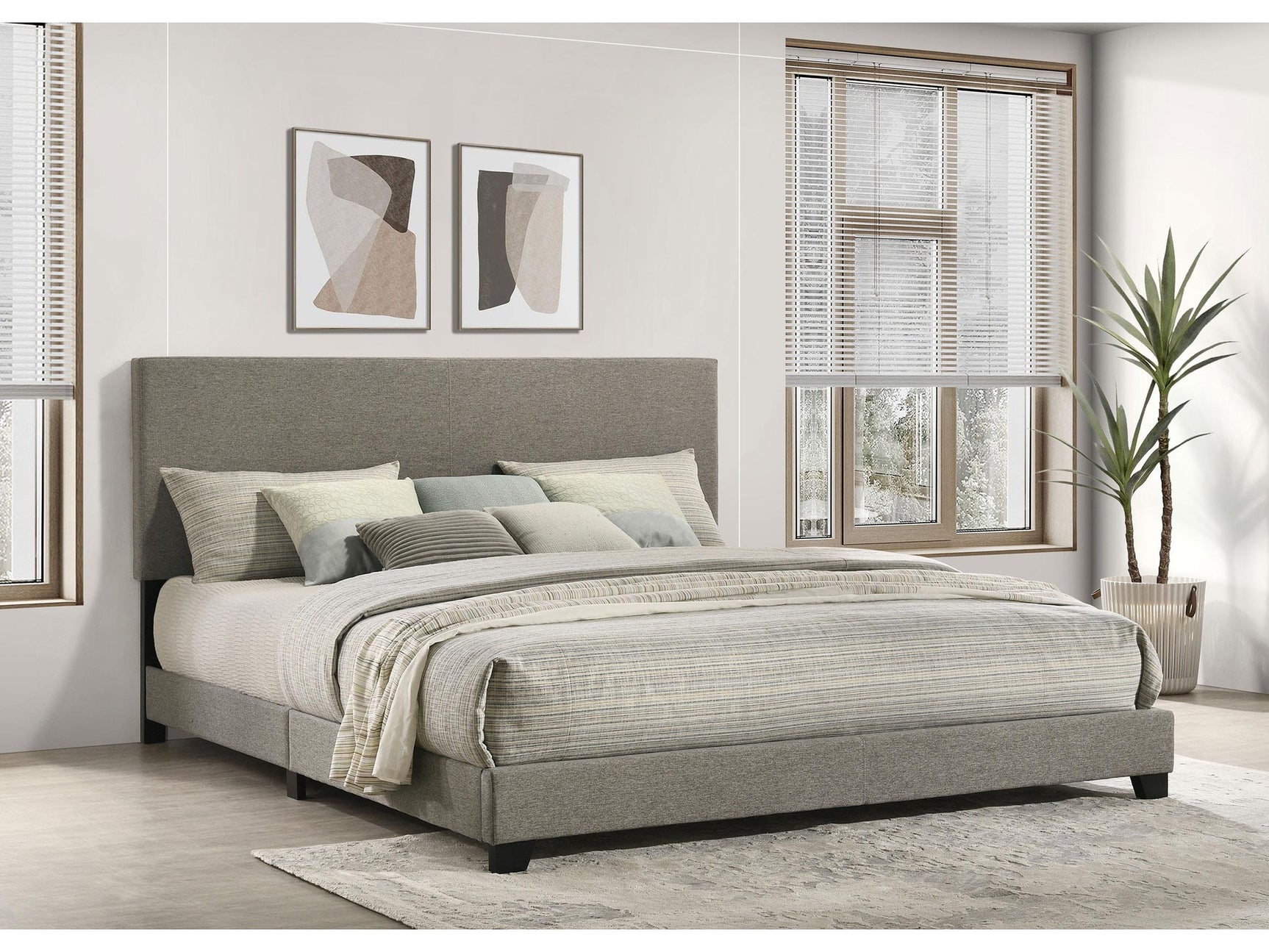 Dorian Taupe Fabric Upholstered Eastern King Panel Bed - Ornate Home