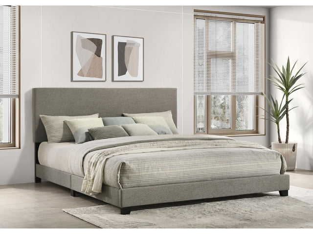 Dorian Taupe Fabric Upholstered Eastern King Panel Bed - Ornate Home