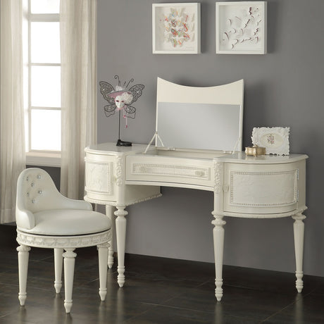 Dorothy Ivory Vanity Desk & Mirror - Ornate Home
