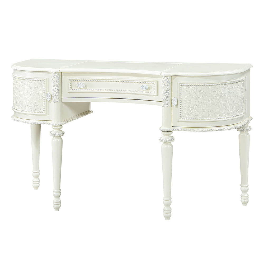 Dorothy Ivory Vanity Desk & Mirror - Ornate Home