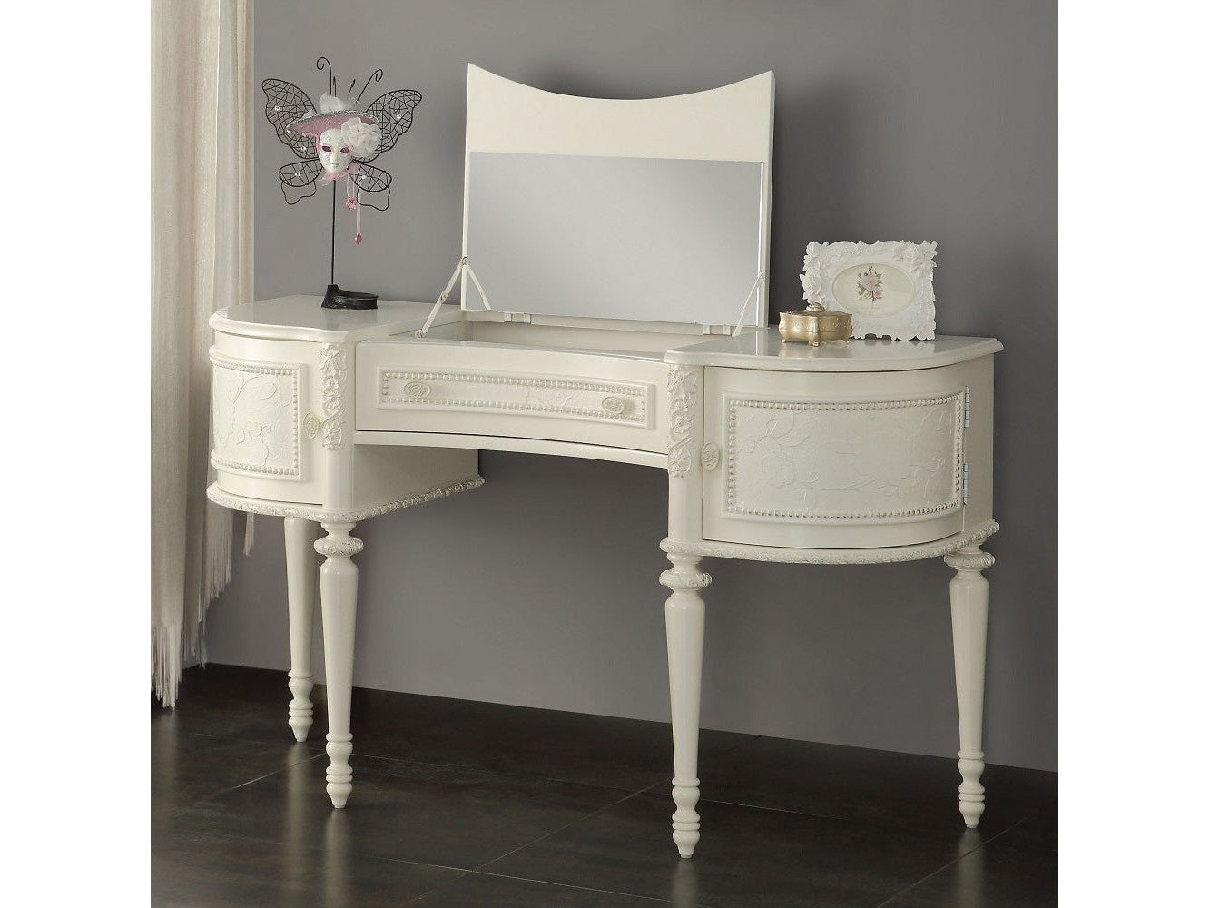 Dorothy Ivory Vanity Desk & Mirror - Ornate Home