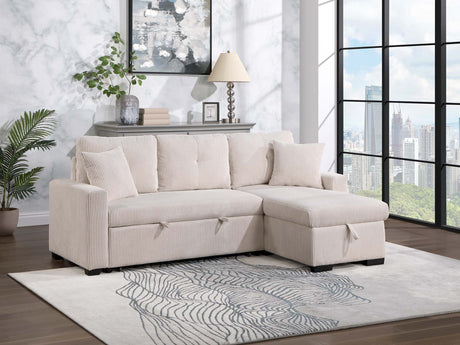 Dorset Beige Pull Out Sofa Bed w/ Reversible Storage Chaise - Ornate Home