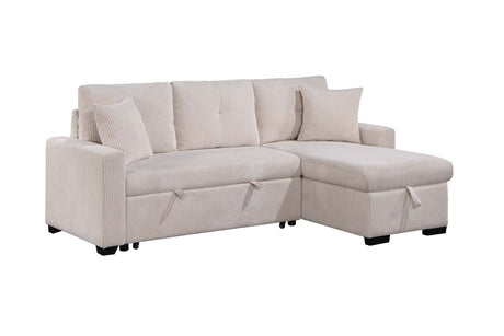 Dorset Beige Pull Out Sofa Bed w/ Reversible Storage Chaise - Ornate Home