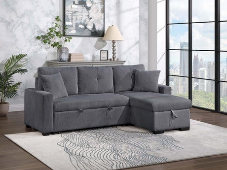 Dorset Dark Gray Pull Out Sofa Bed w/ Reversible Storage Chaise - Ornate Home