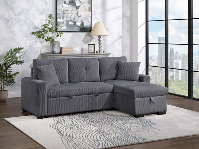 Dorset Dark Gray Pull Out Sofa Bed w/ Reversible Storage Chaise - Ornate Home