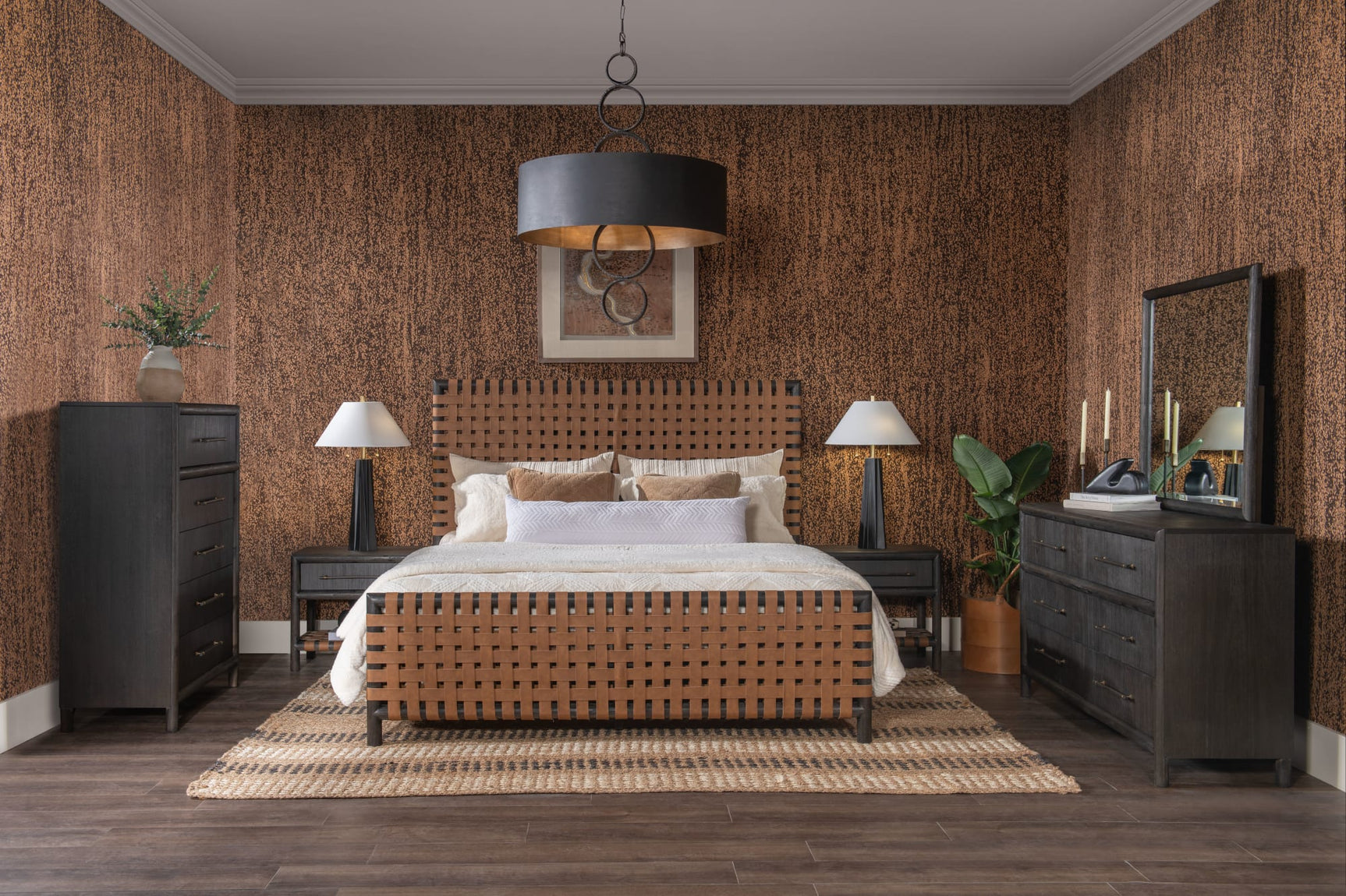 Dorsey Basalt Grey/Ginger California King Woven Panel Bed - Ornate Home