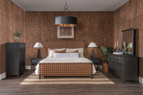 Dorsey Basalt Grey/Ginger Queen Woven Panel Bed - Ornate Home