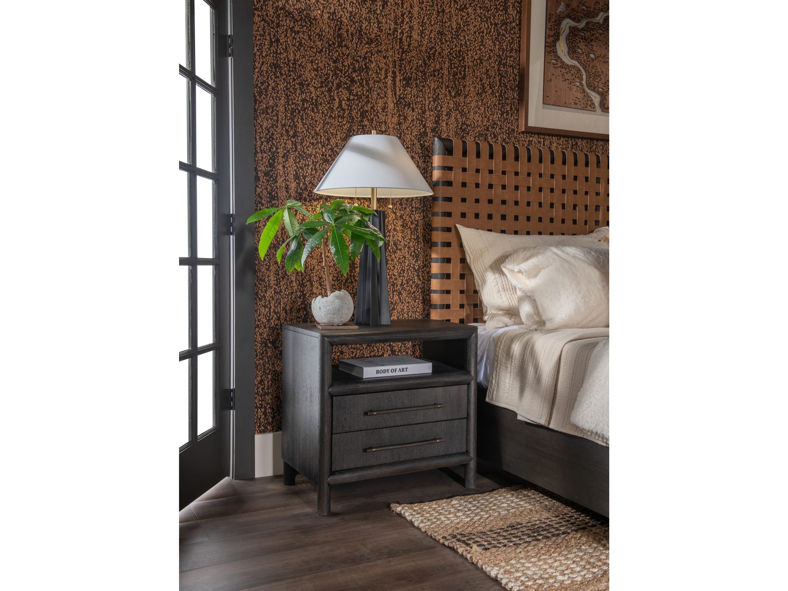Dorsey Two Drawer USB-charging Nightstand in Basalt Grey — Modus Furniture
