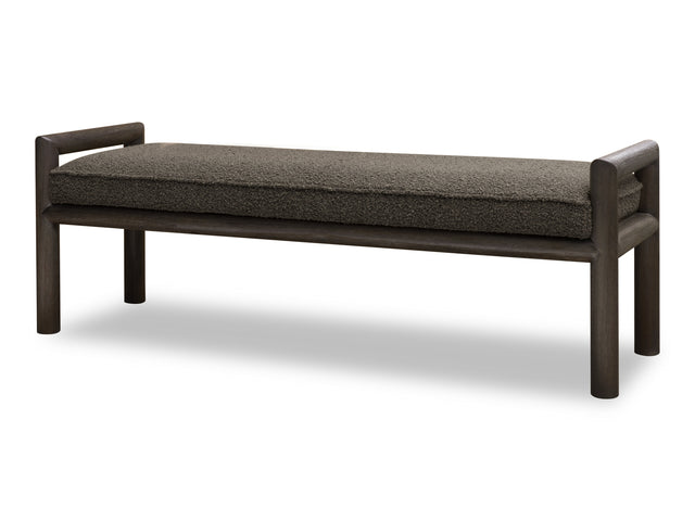 Dorsey Boucle Upholstered Wooden Bench in Basalt Grey and Pumpernickel - Ornate Home