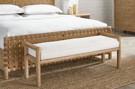 Dorsey Granola/Ricotta Boucle Upholstered Wooden Bench - Ornate Home