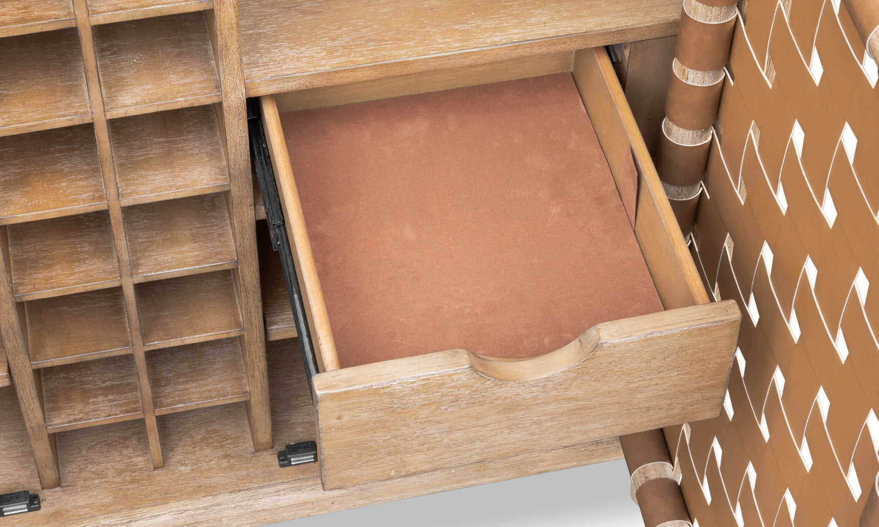 Dorsey Granola Woven Bar Cabinet - Ornate Home