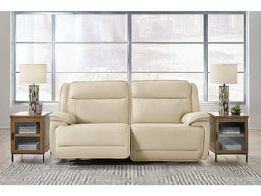Double Deal Almond 2-Piece Power Reclining Loveseat Sectional (Online Special Price) - Ornate Home