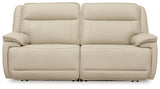 Double Deal Almond 2-Piece Power Reclining Loveseat Sectional - Ornate Home