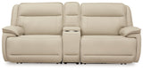 Double Deal Almond 2-Piece Power Reclining Loveseat Sectional with Console (Online Special Price) - Ornate Home