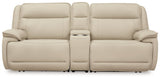 Double Deal Almond 2-Piece Power Reclining Loveseat Sectional with Console - Ornate Home