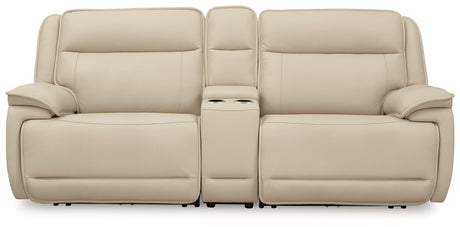 Double Deal Almond 2-Piece Power Reclining Loveseat Sectional with Console - Ornate Home