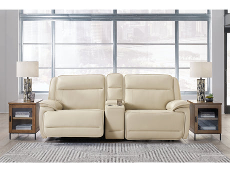 Double Deal Almond 2-Piece Power Reclining Loveseat Sectional with Console - Ornate Home