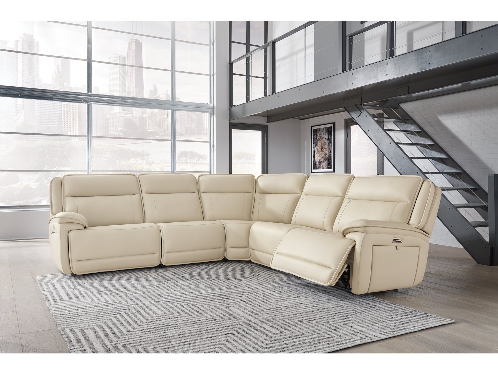Double Deal Almond 5-Piece Power Reclining Sectional - Ornate Home