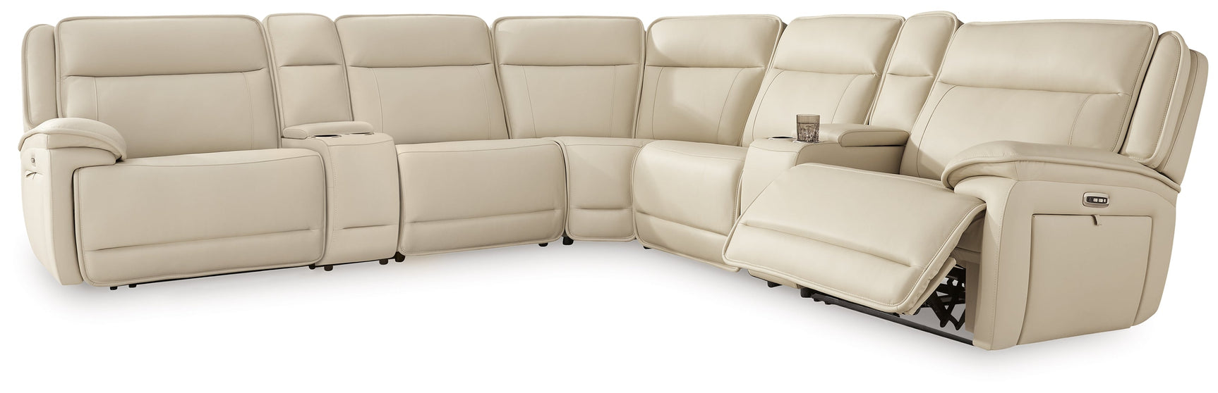 Double Deal Almond 7-Piece Reclining Sectional with 2 Consoles (Online Special Price) - Ornate Home