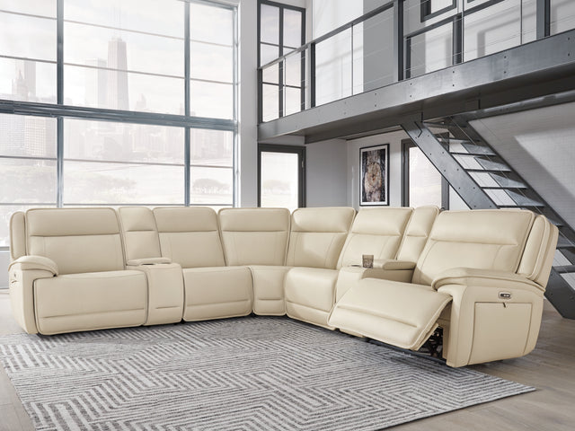 Double Deal Almond 7-Piece Reclining Sectional with 2 Consoles - Ornate Home